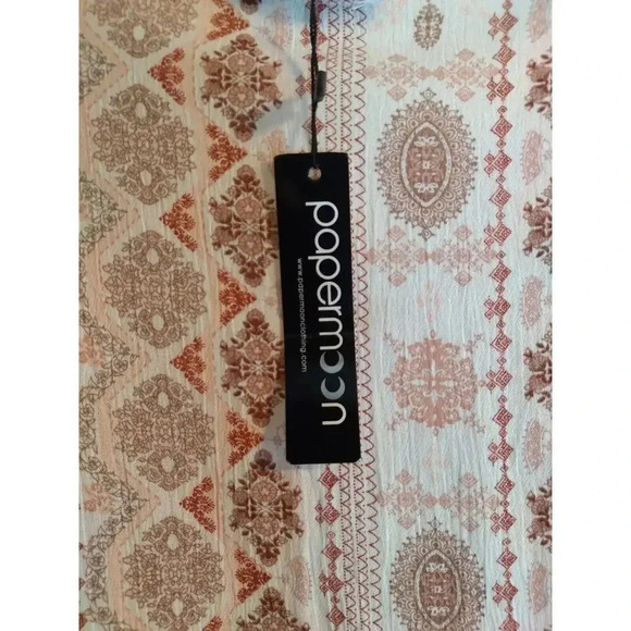 Papermoon Long Cardigan Pink White Geometric Pattern Open Sz S New Boho Peasant - Picture 8 of 11